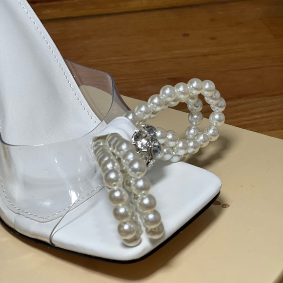White Pearly Strap Heels - Picture 3 of 5